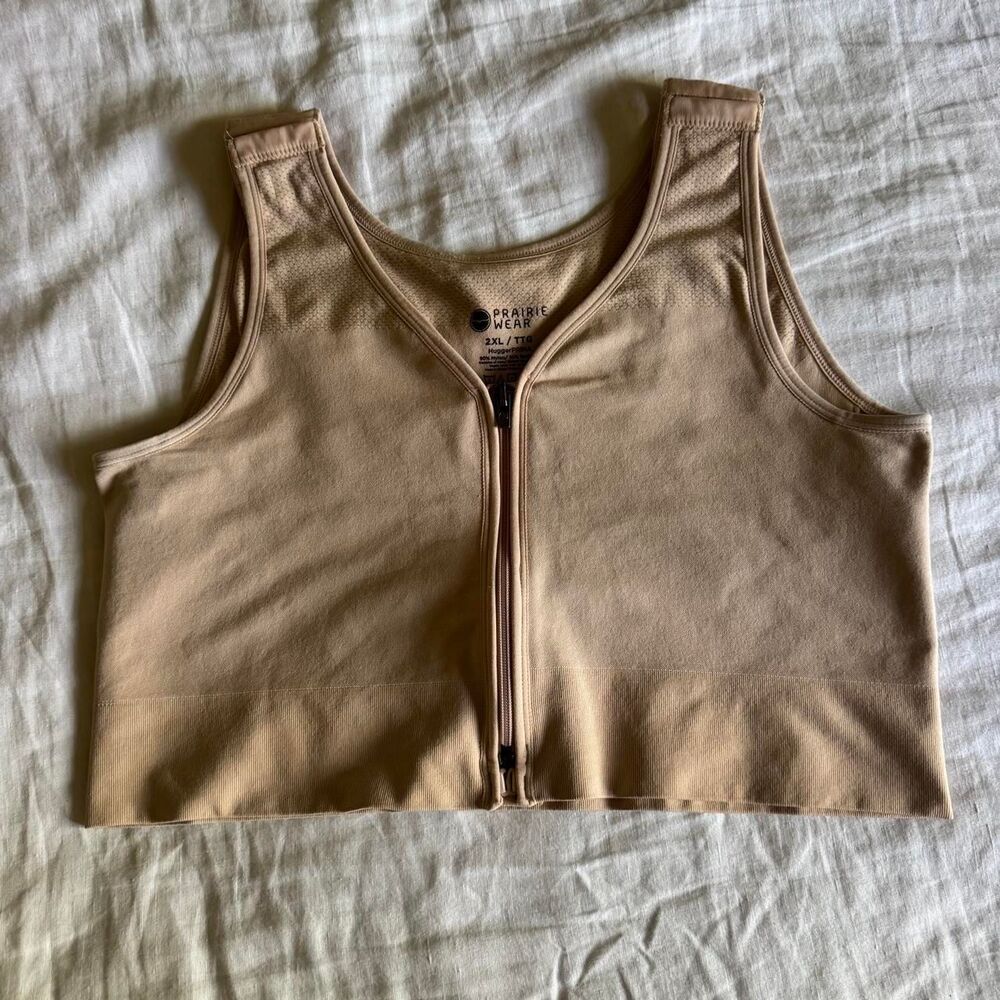 Prairie Wear HuggerPrima Compression Post Surgery Lymphatic Bra Wheat Beige XXL